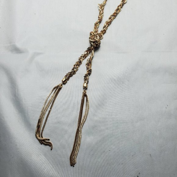 BKE knotted multi color necklace tassel gold-rose gold-cream white color chain - Picture 5 of 6